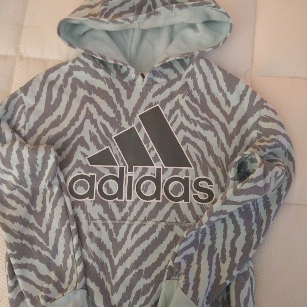 ADIDAS HOODIE Girls SIZE Lg (14), COLOR: Gray and Soft Blue